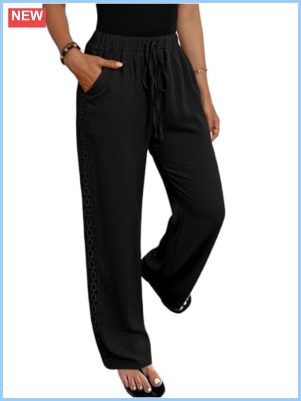 Cotton Wide Leg Lounge Pants High Waisted Drawstring Palazzo Trousers